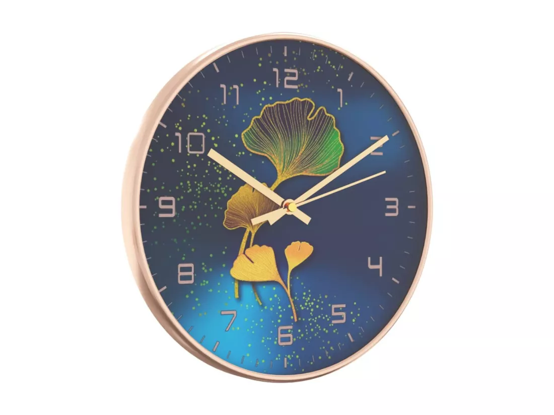 Horloge murale doré et bleu Ø29,5 cm polystyrène et verre