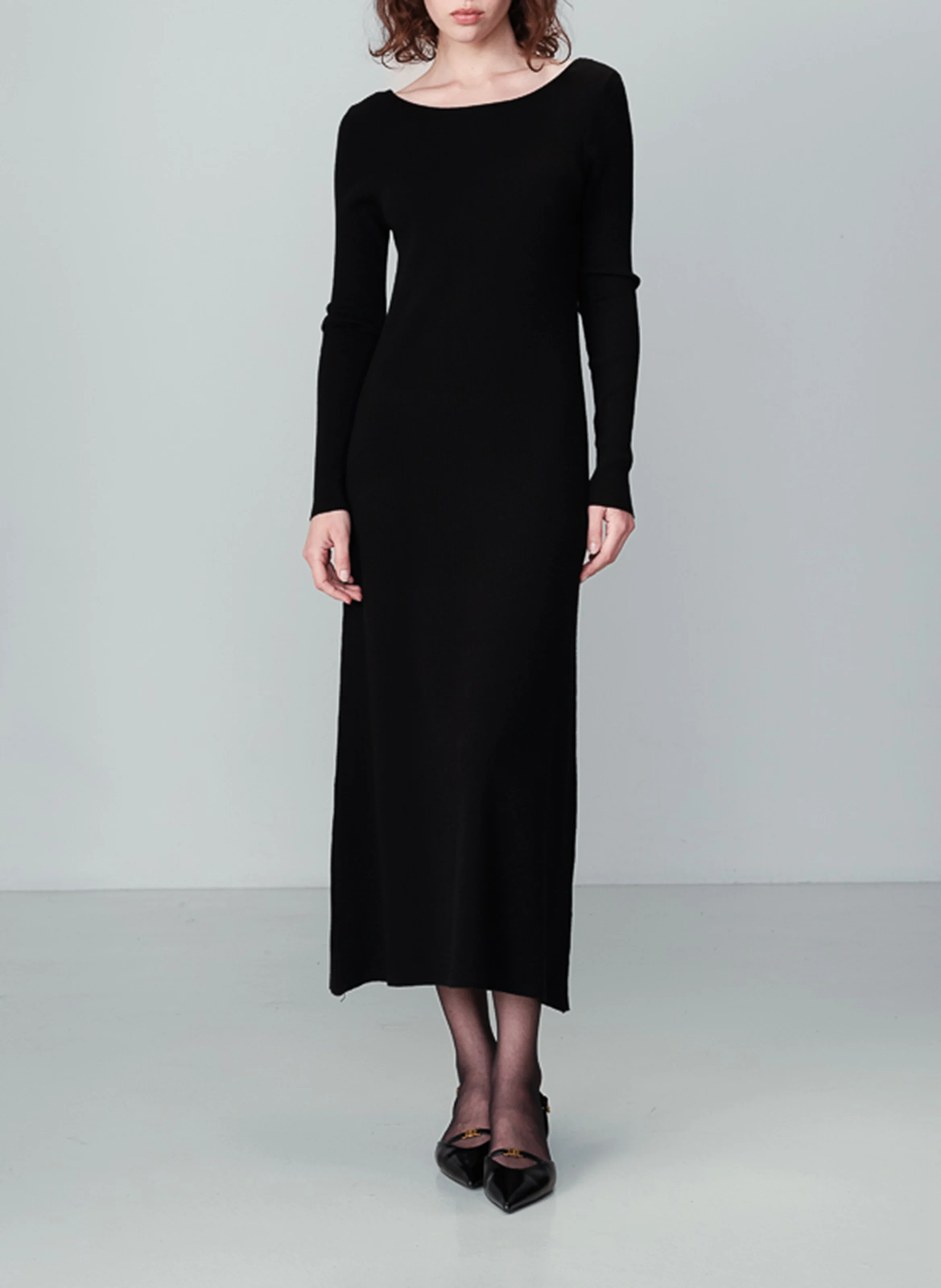 NATHALIE - Robe longue à encolure ronde | Noir
