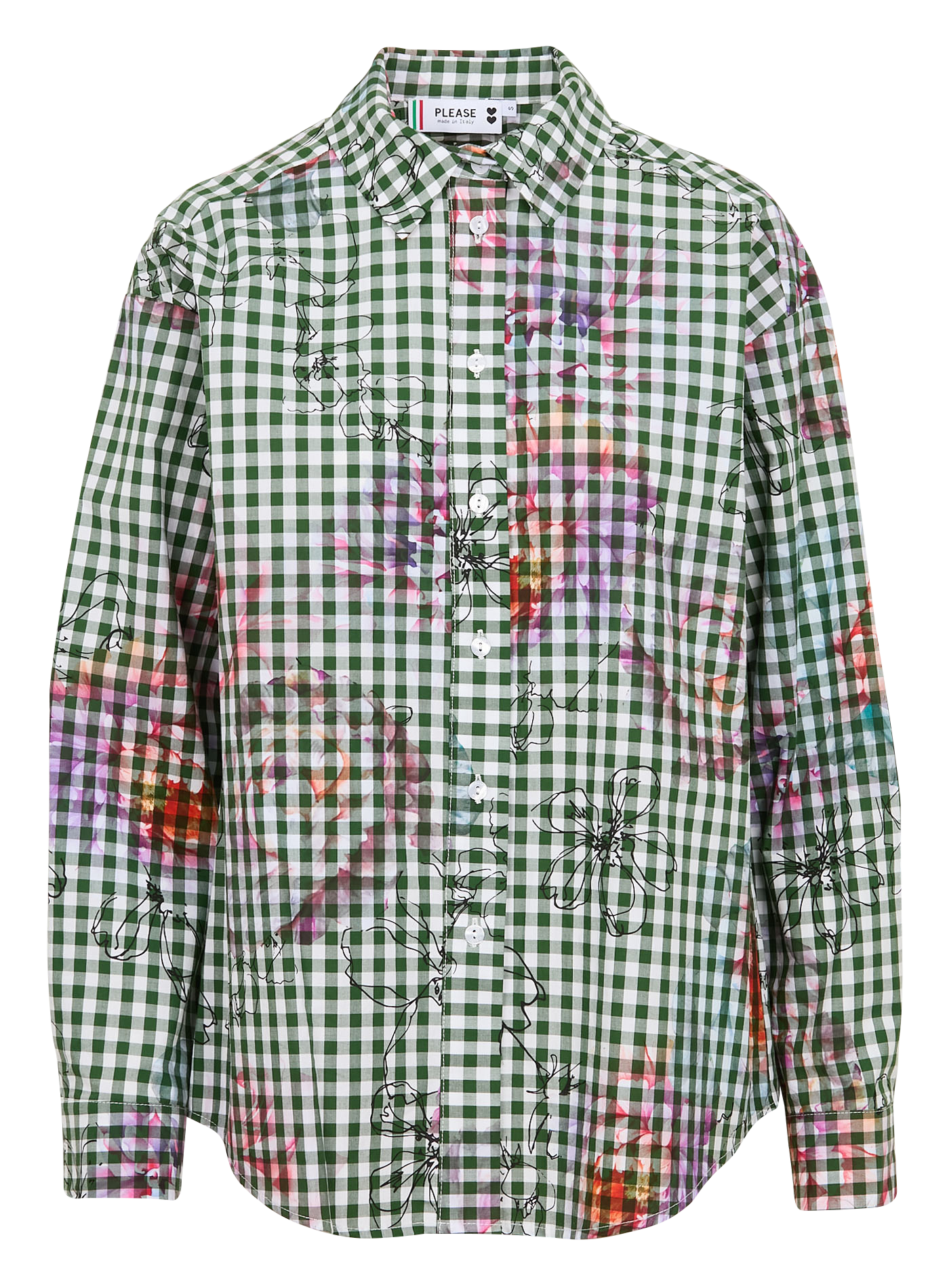 Chemise col classique à carreaux en coton | Vert