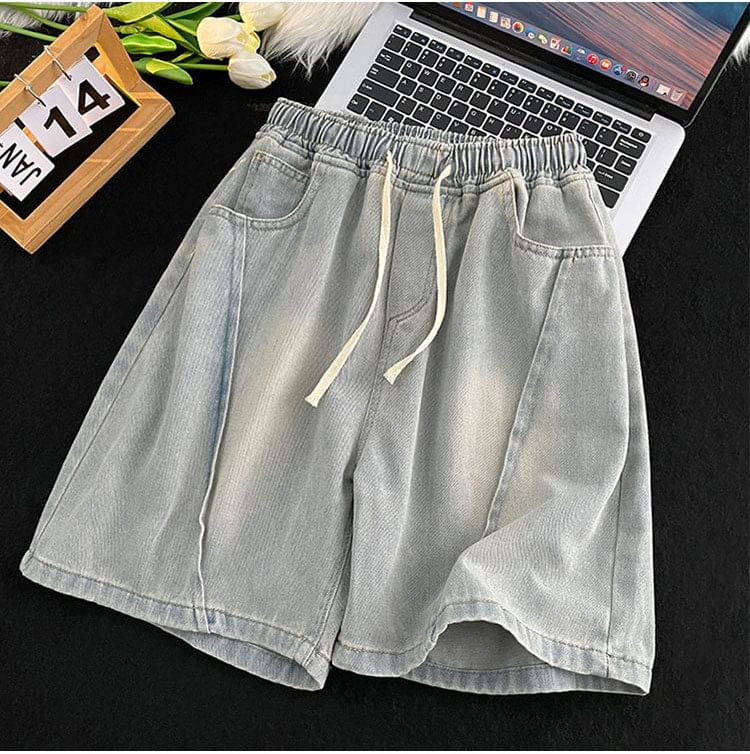 Femilina - Gewassen denim shorts met trekkoordtaille