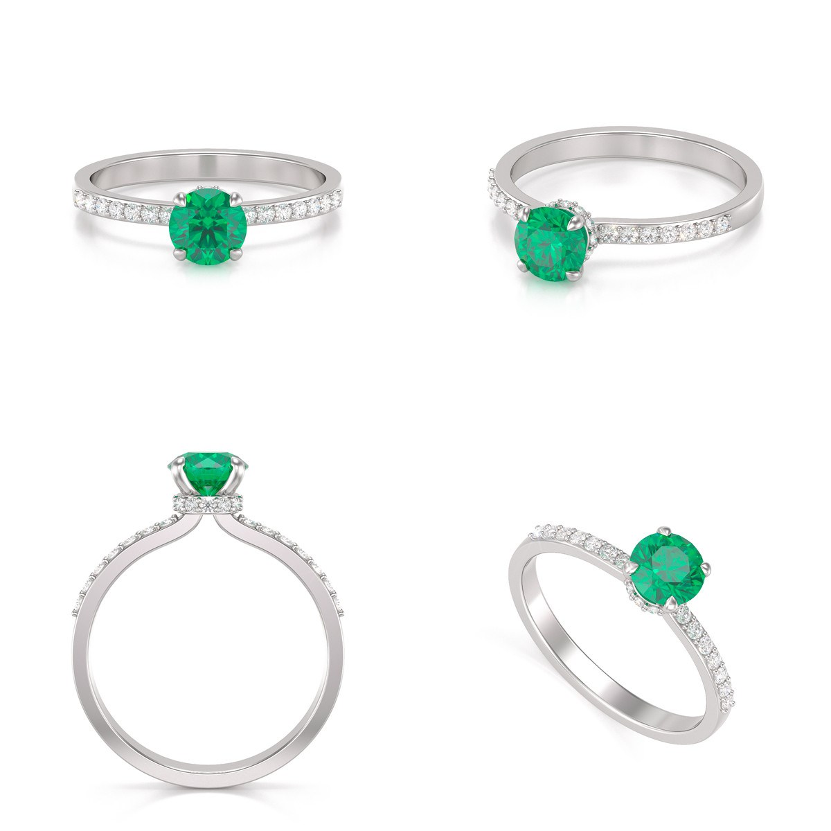 Bague ADEN Or 585 Blanc Emeraude et diamants 2.4grs