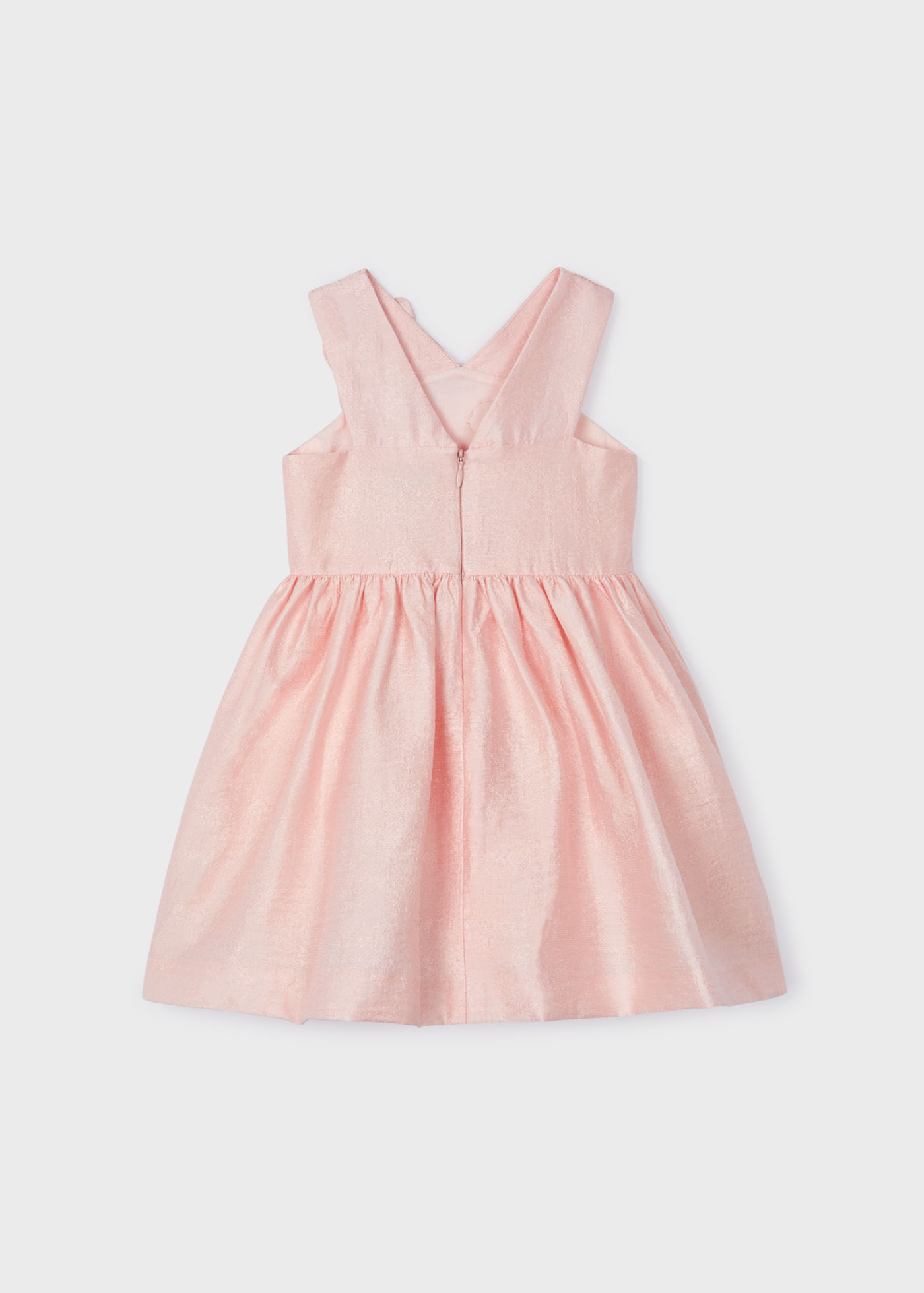 Vestido nude de linho com relevo floral para meninas