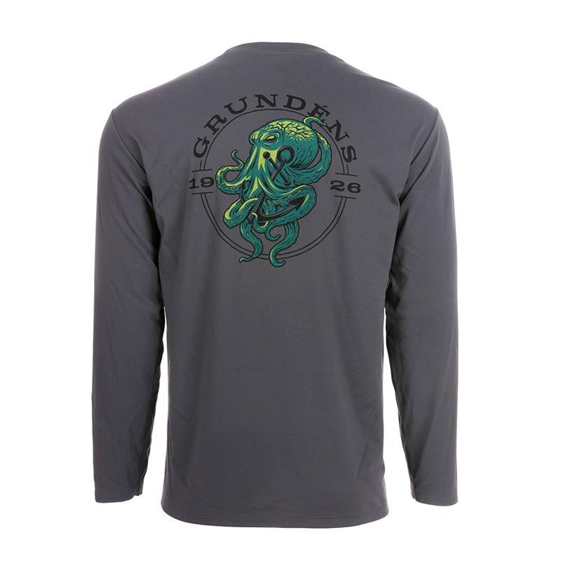 Tee Shirt Manches Longues Homme Grundéns Kraken Print Anchor - Gris