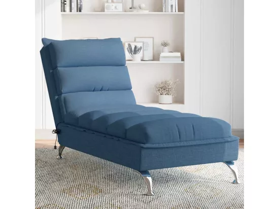 Chaise longue de massage avec coussins bleu tissu