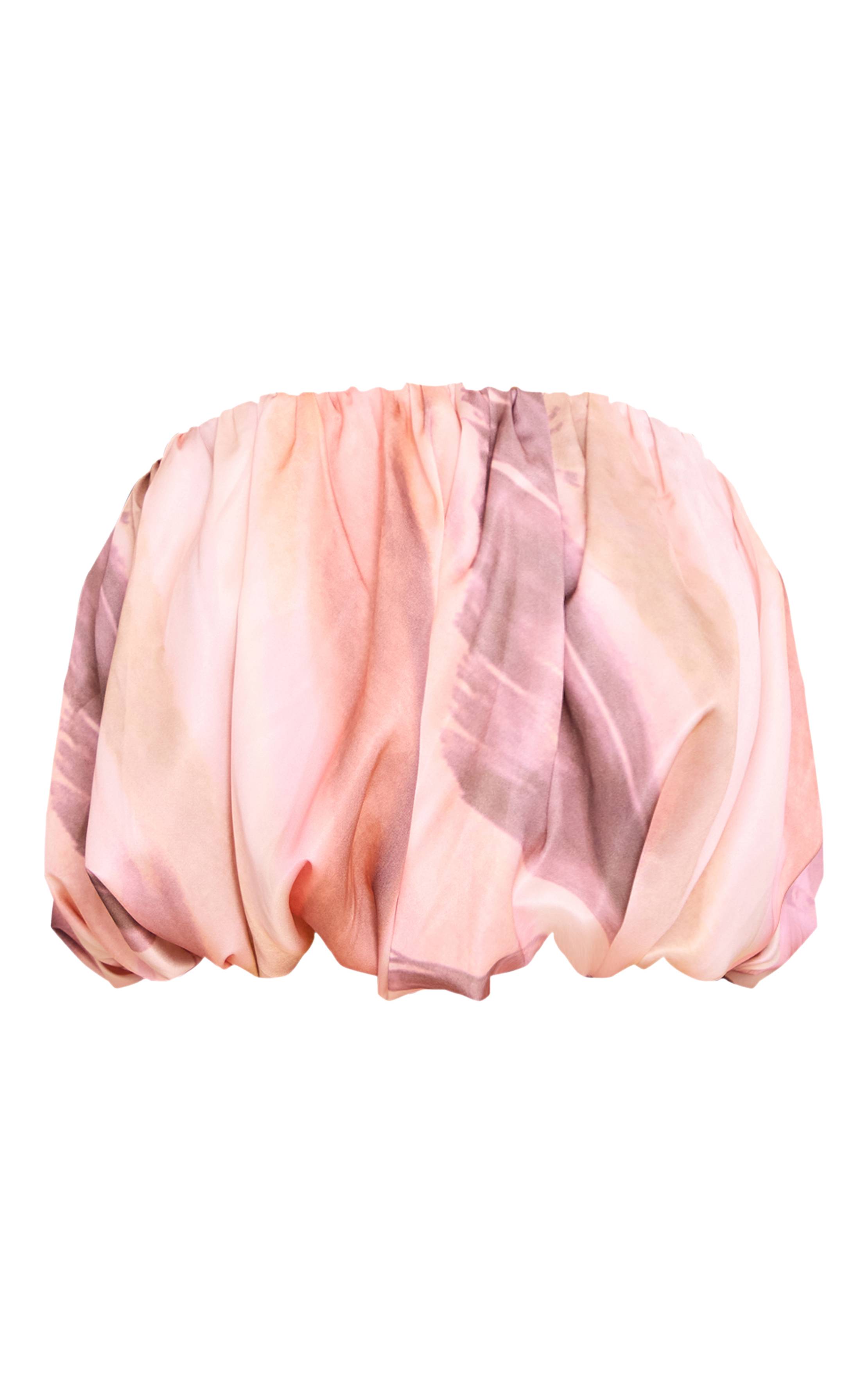 Multicolore Haut Bandeau Bouffant En Satin À Imprimé Abstrait