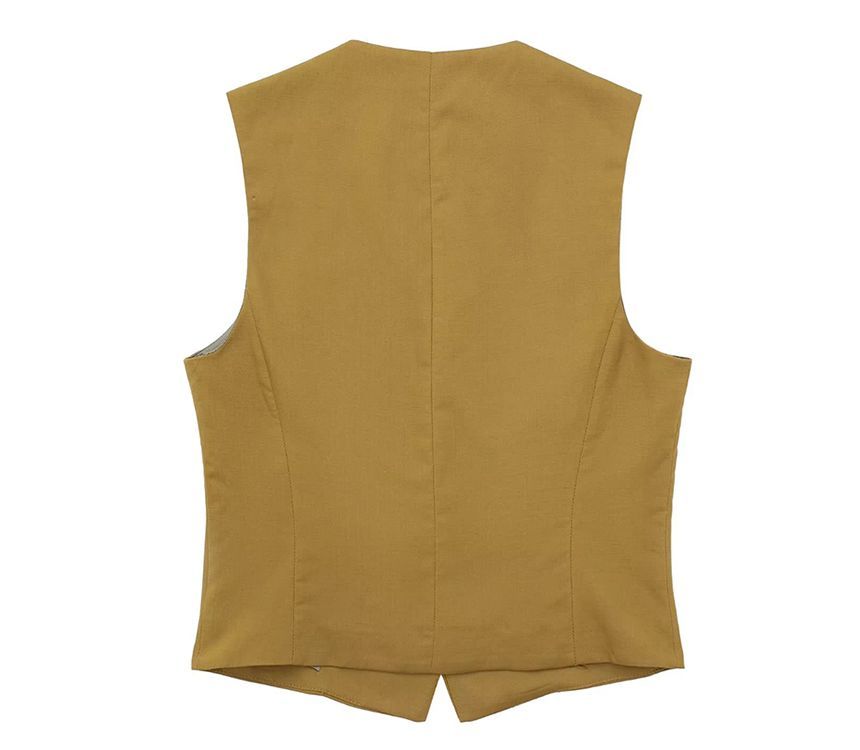 SugaYuja - V-hals effen knoopjesvest / hoge taille midi A-lijn rok / set