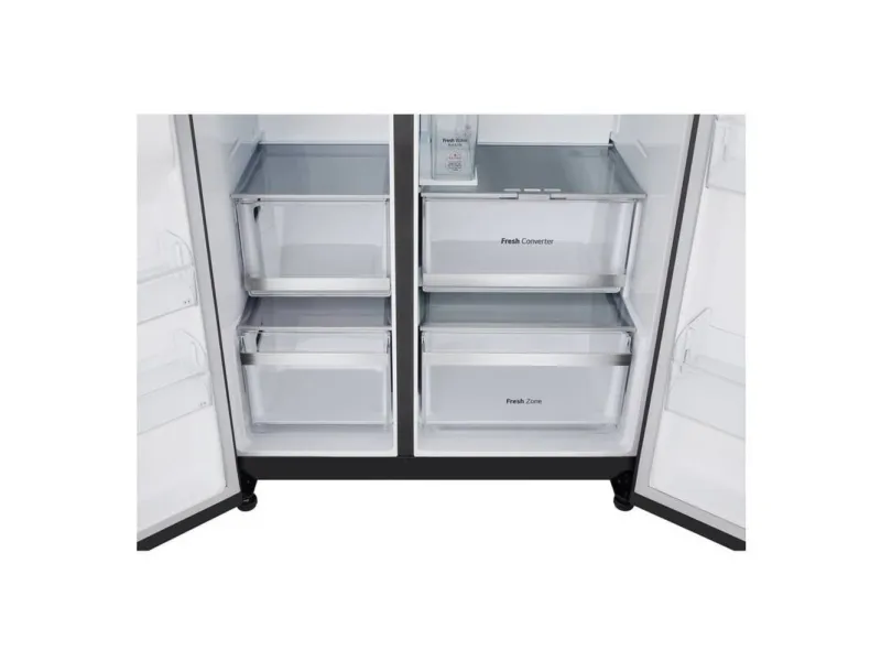 LG GSLE91EVAC, Fritstående, Amerikansk dør, Sort, LED, På døren, Glas
