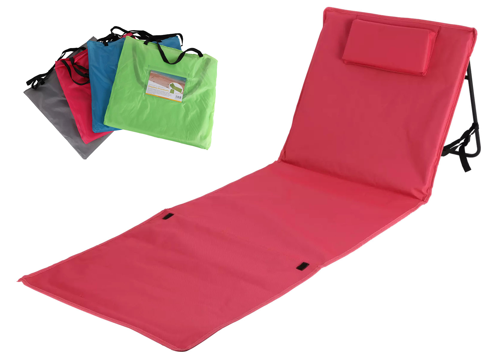 Klappbare Strandmatte mit Kopfpolster 158x54,5cm