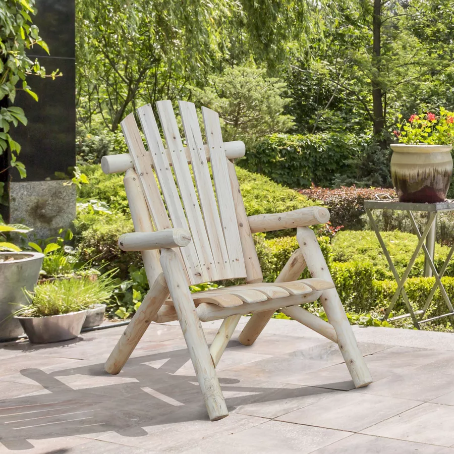 Outsunny Gartenstuhl mit hoher Rückenlehne natur