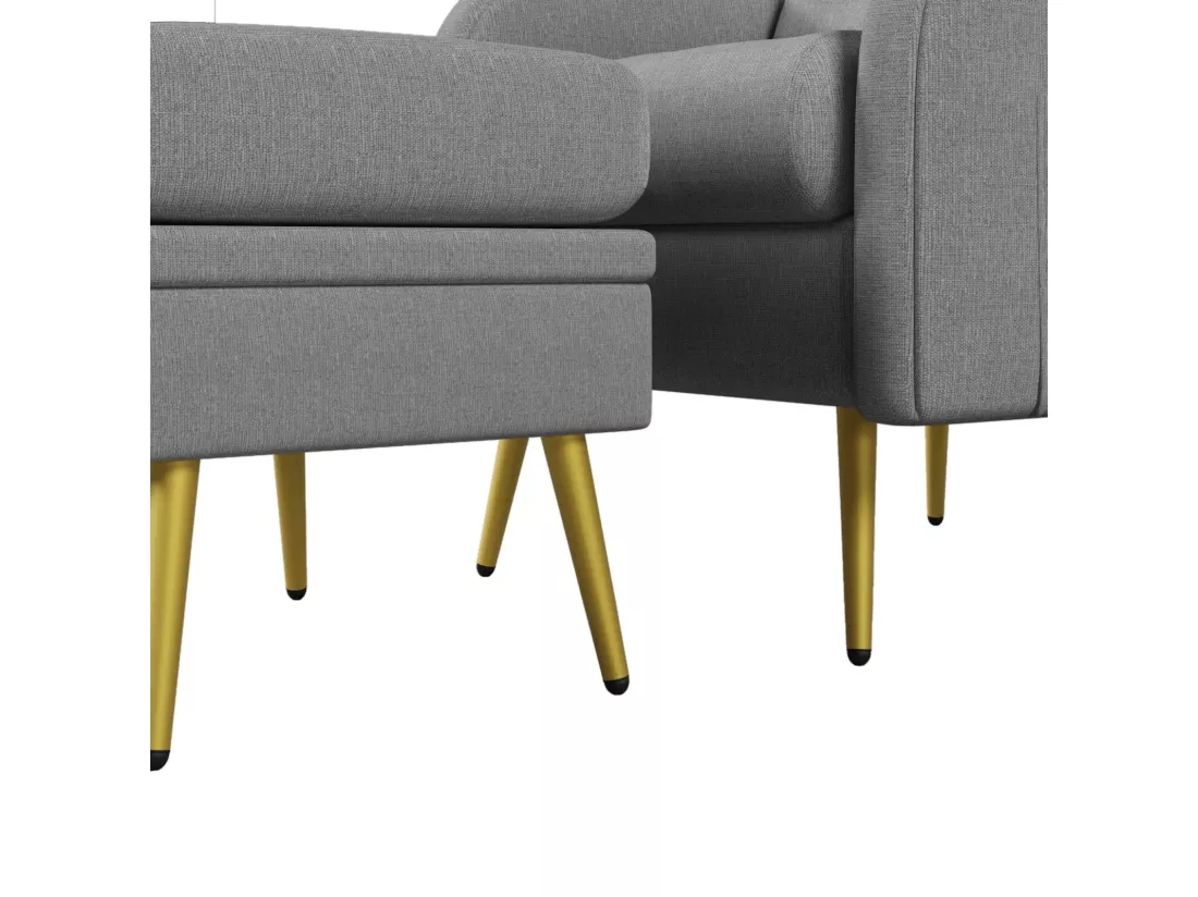Fauteuil en tissu polypropylène, avec pouf de rangement, dossier réglable en 3 niveaux, 68x77x85cm, Gris