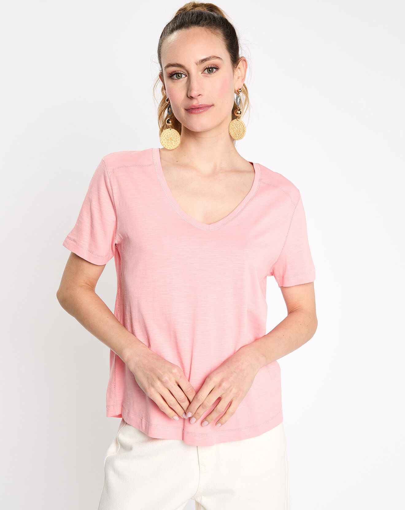 Esprit T-Shirt col v flamme rose