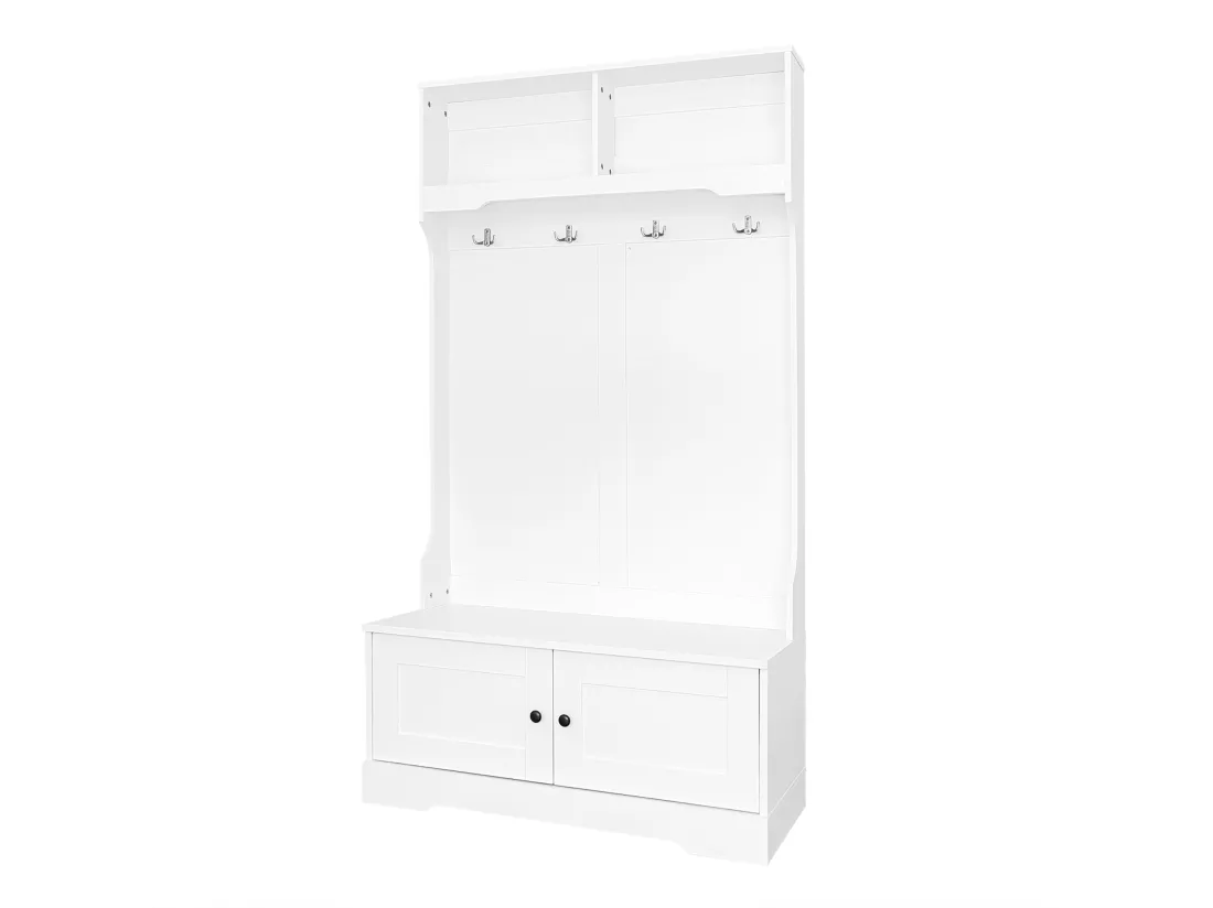 Vestiaire / Meuble d'entrée avec 2 portes et porte-manteau - 101.5 x 47 x 183 cm - Panneaux de particules - Blanc