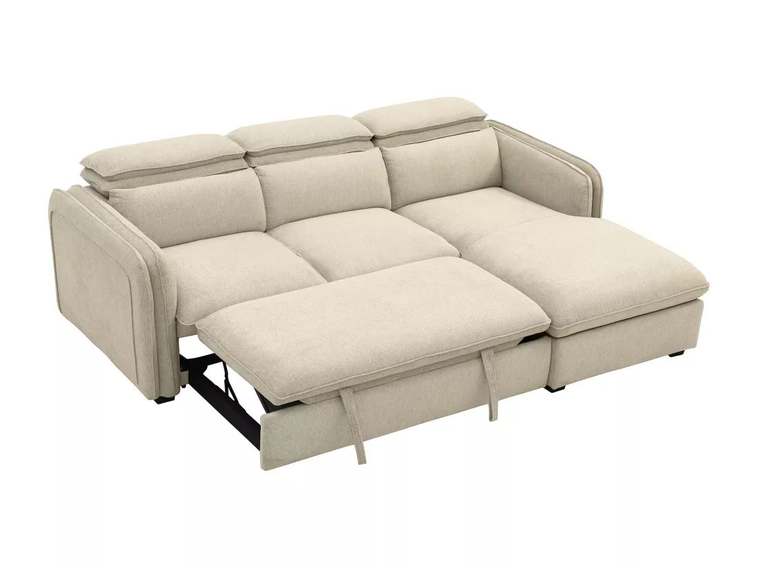 Canapé d'angle droit convertible en tissu beige ORELANA