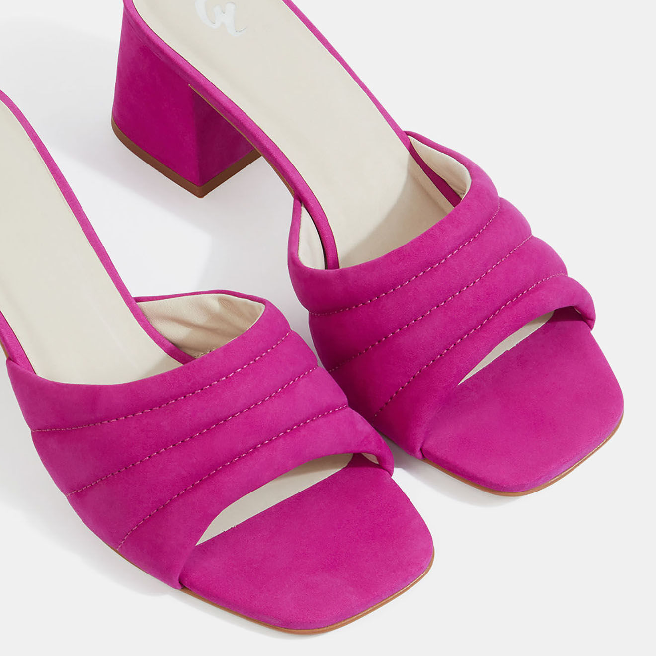 Galeries Lafayette Mules à talon en Cuir matelassées fuchsia - Talon 6 cm