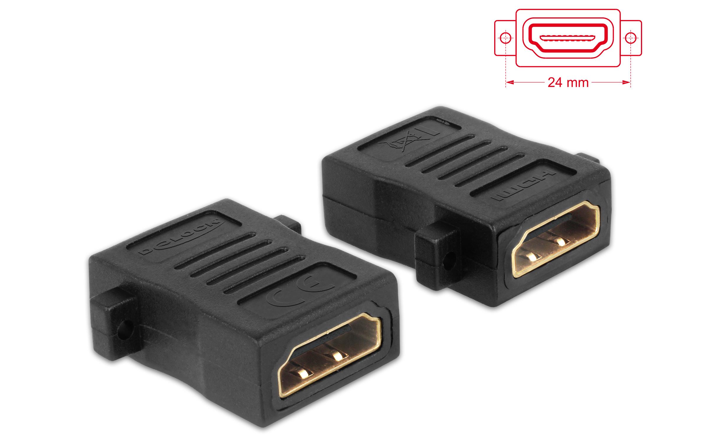 Adapter HDMI - HDMI, mit Schraubanschluss, 1 StückDelock Adapter HDMI-A Buchse > HDMI-A Buchse mit Schraubanschluss