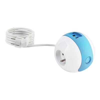 WATT & CO WATTBALL - Multiprise 3 prises - 2 prises 16A + 1 prise 6A + 2 USB - blanc/bleu