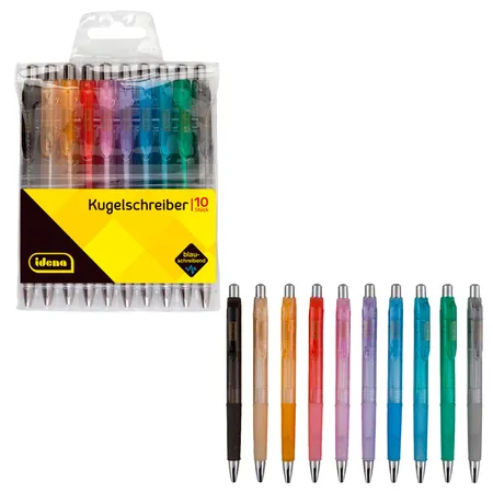 Idena Druckkugelschreiber-Set, 10 Stück, transluzente Farben