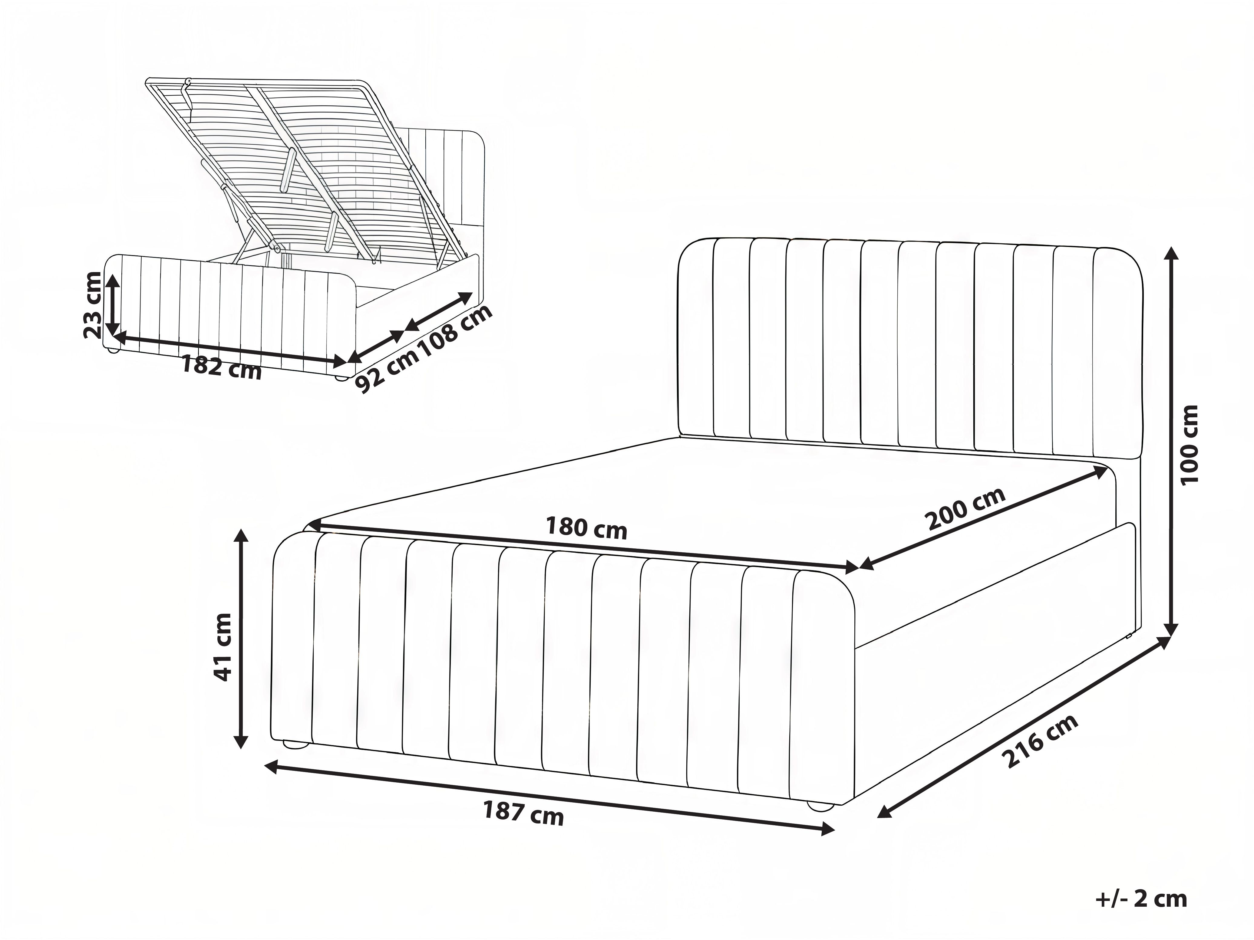 Bed met opbergruimte Fluweel LUNAN 180 x 200 cm Beige