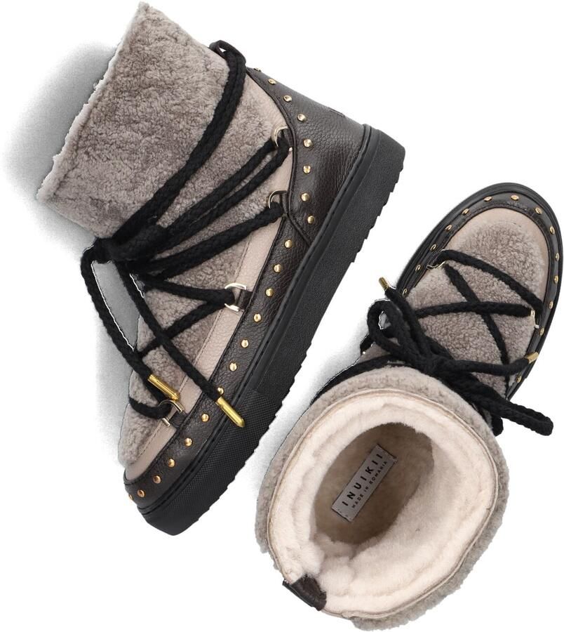INUIKII Enkellaarsjes Dames Outdoor Snowboots Damesschoenen Leer Curly Rock Zwart combi
