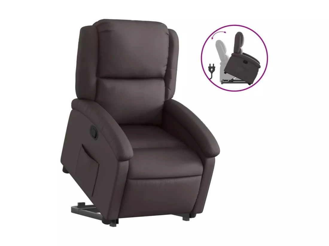Fauteuil inclinable marron foncé cuir véritable