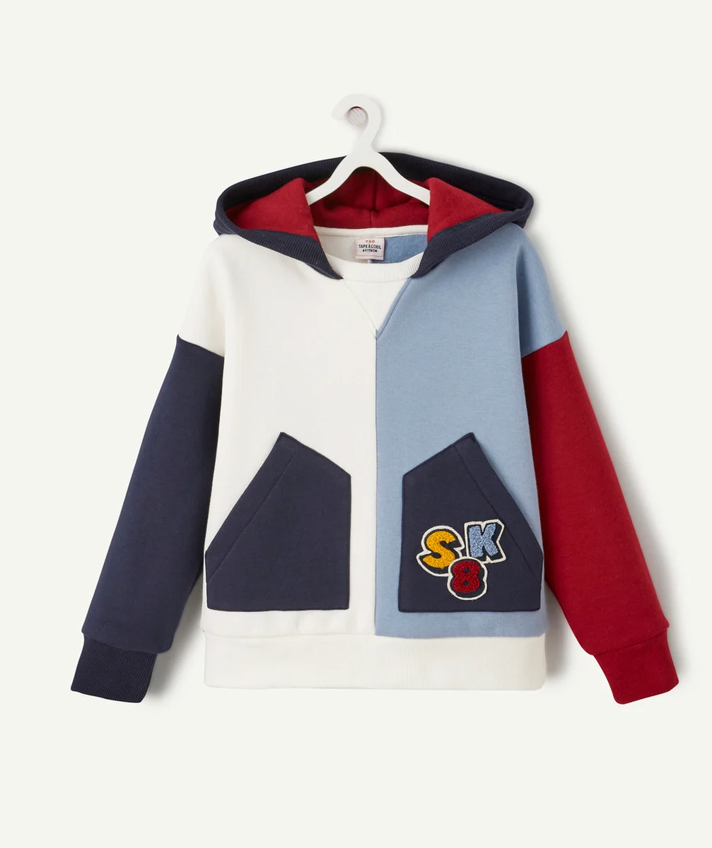 SWEAT À CAPUCHE GARÇON EN FIBRES RECYCLÉES COLORBLOCK VERTICAL