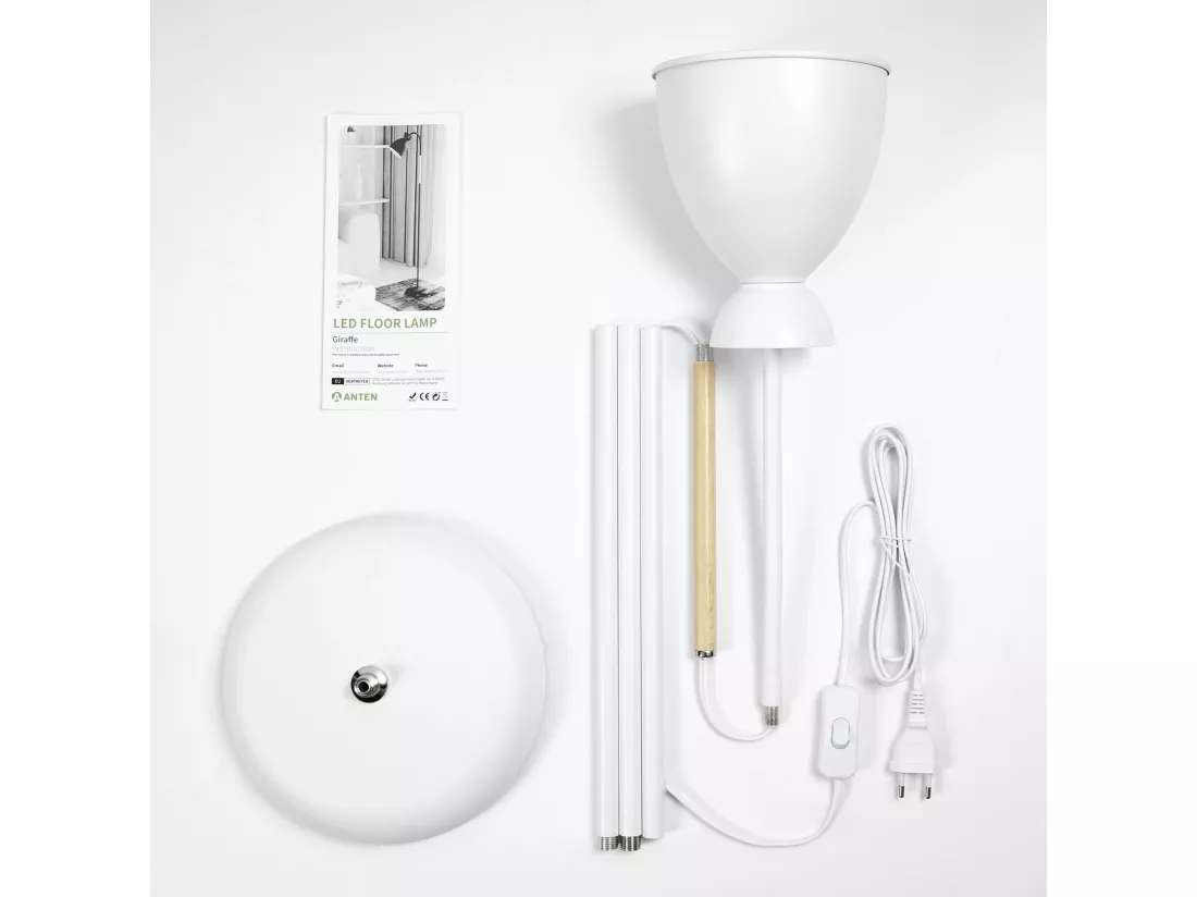 Anten Lampadaire Orientable Blanc | Culot E27 max. 60 W | 159 cm | Lampe sur Pied Rétro Métal pour Salon, Chambre, Bureau | Sans Ampoule