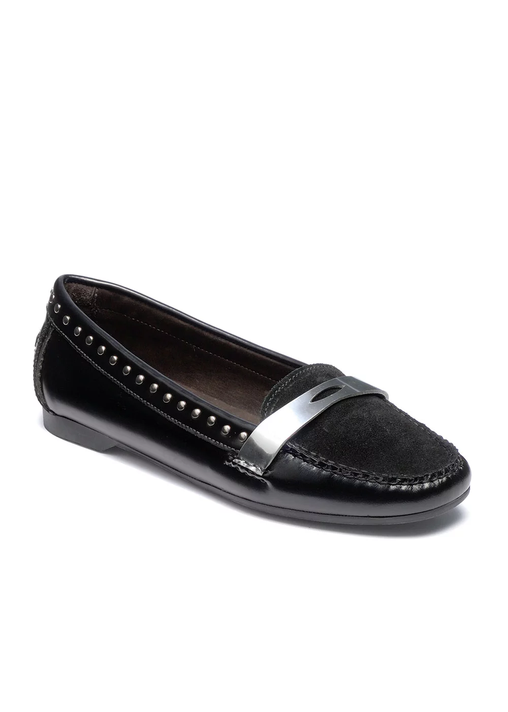 R ROUND MOC CUIR VELOURS NOIR SILVER NAILS