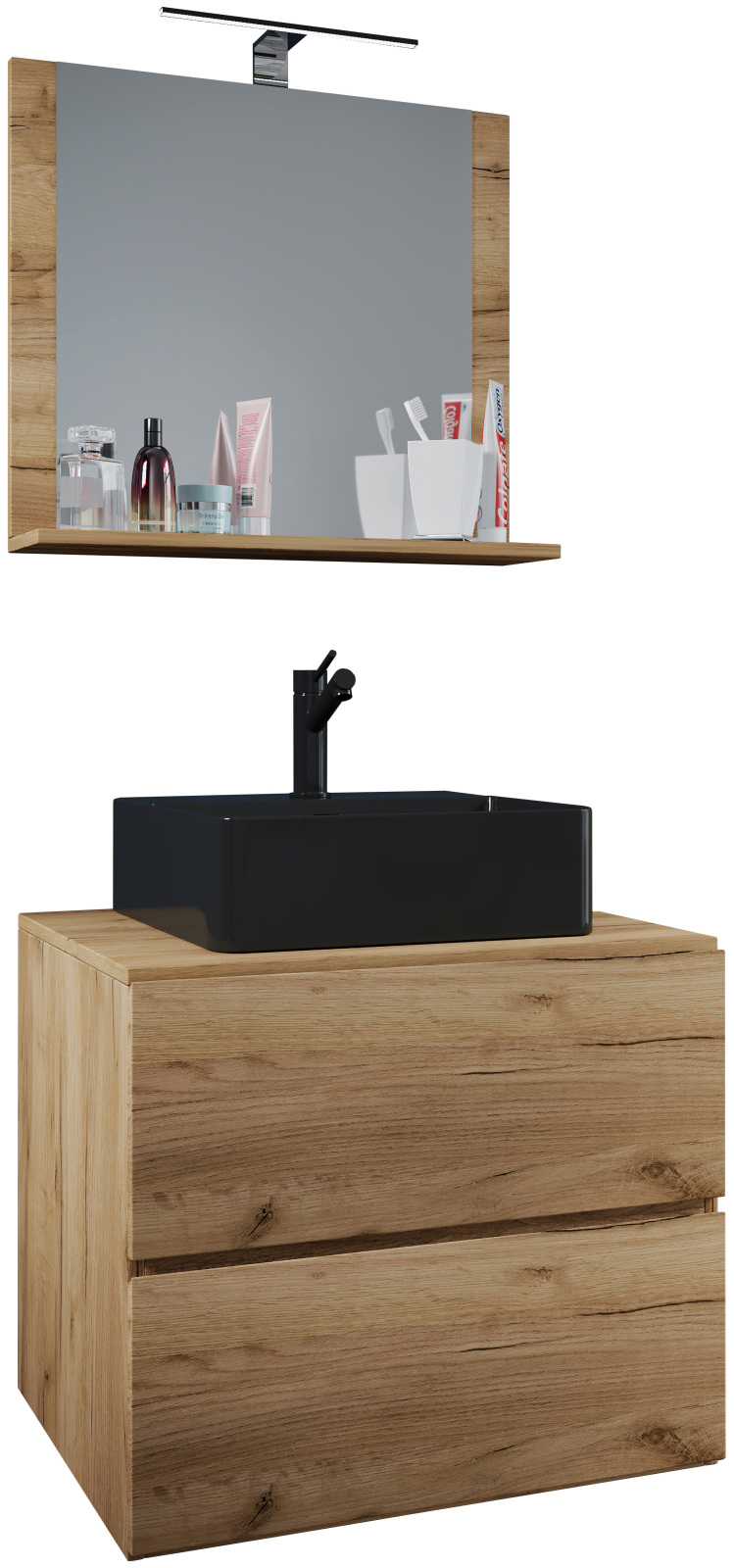 3-teiliges Bademöbel-Set LENDAS BL - Honig Eiche-schwarz - 60 cm