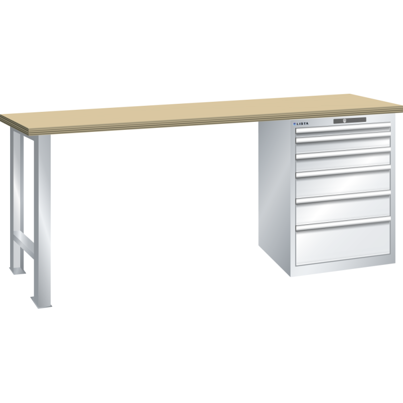 Lista - Établi 6 tiroirs plateau en multiplex H 89 x P 70 cm
