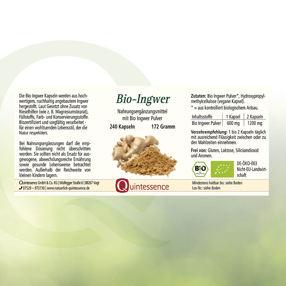 Bio-Ingwer Kapseln in Bioqualität von Quintessence