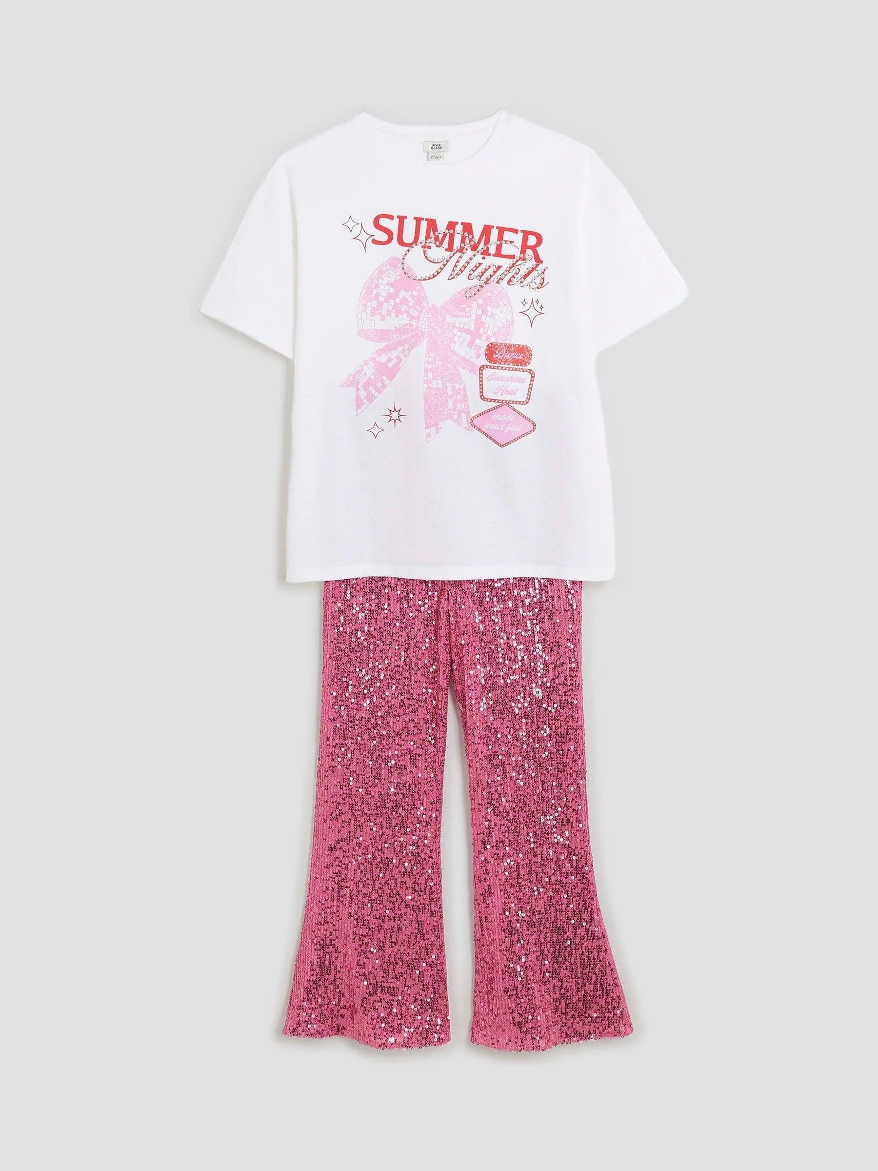 River Island Girls Bow Sequin Kickflare Set