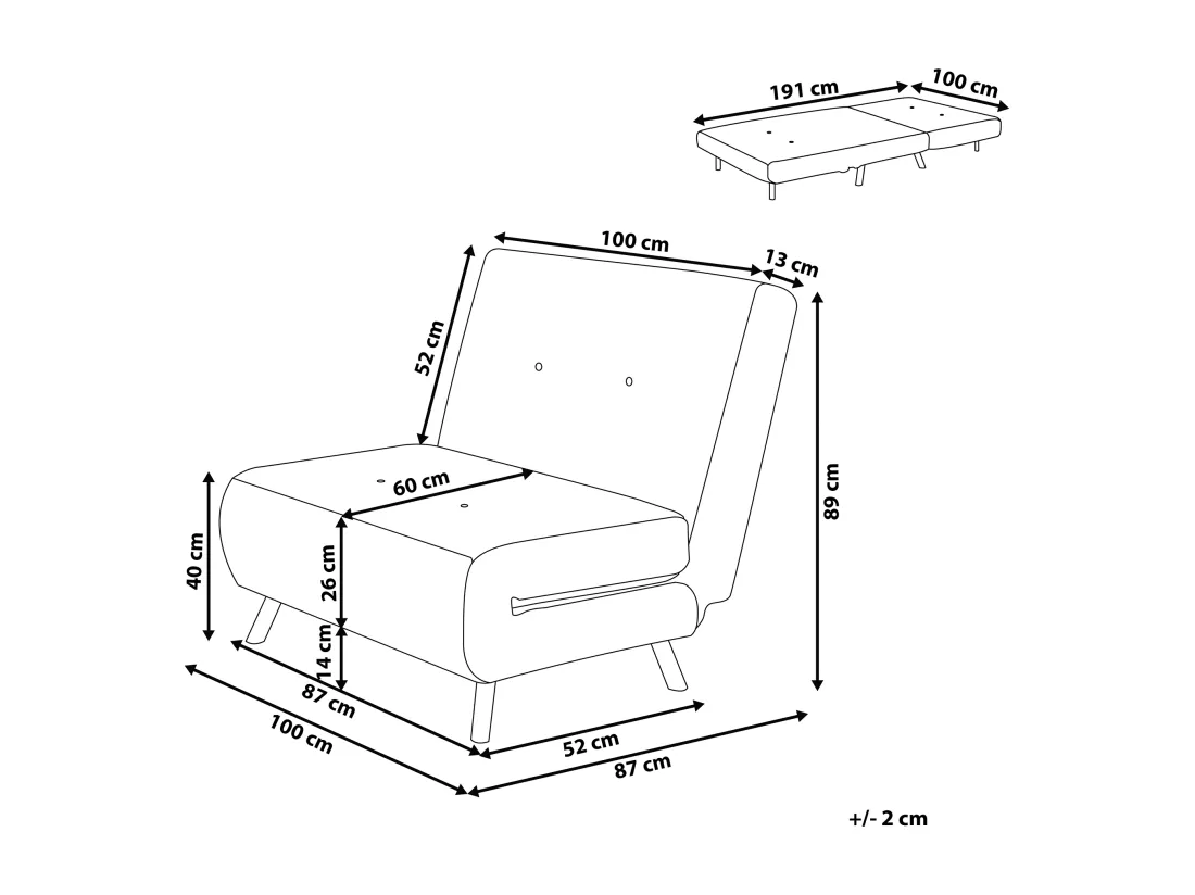 Banquette convertible 1 place en tissu gris foncé FARRIS