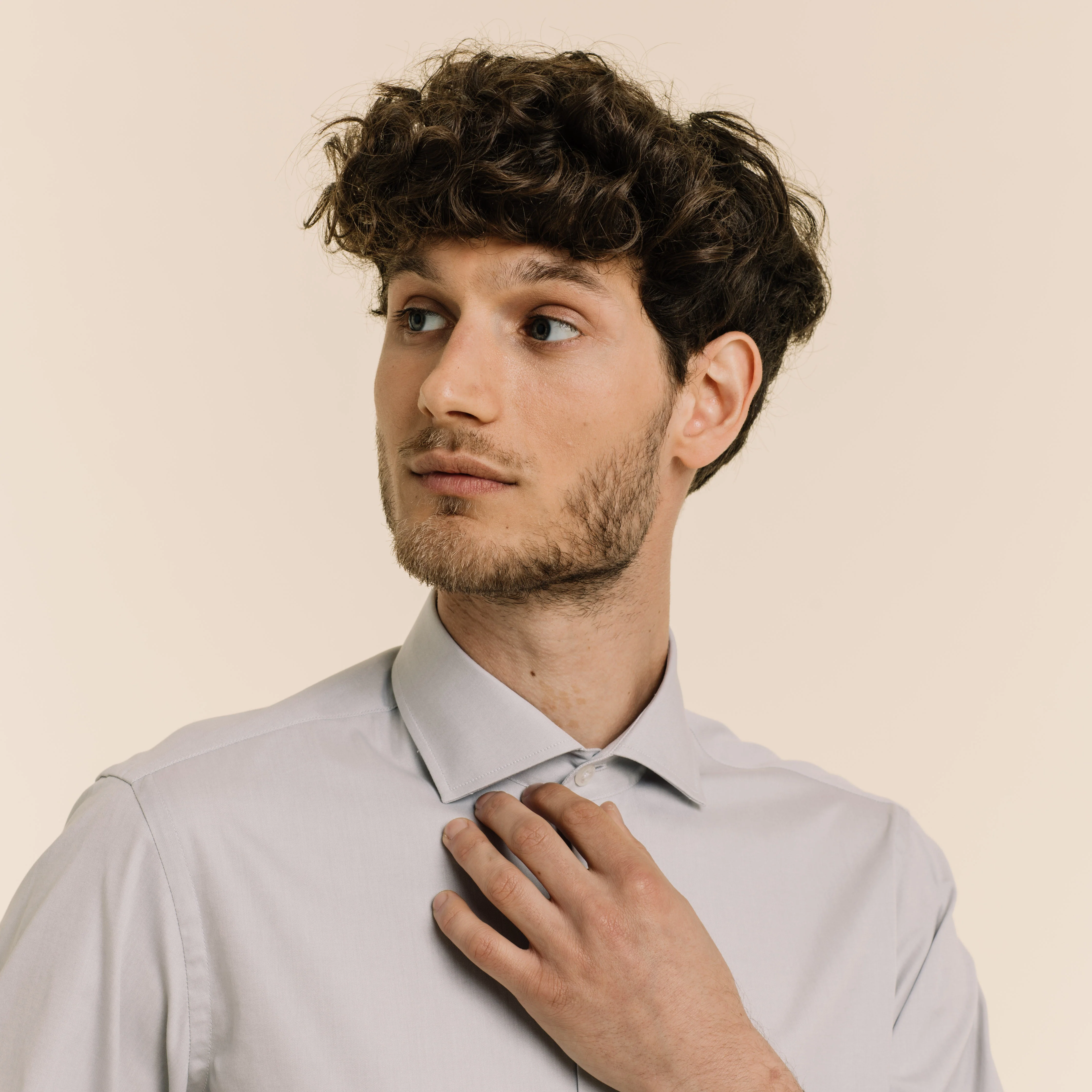 Fitted gray double-twisted oxford shirt