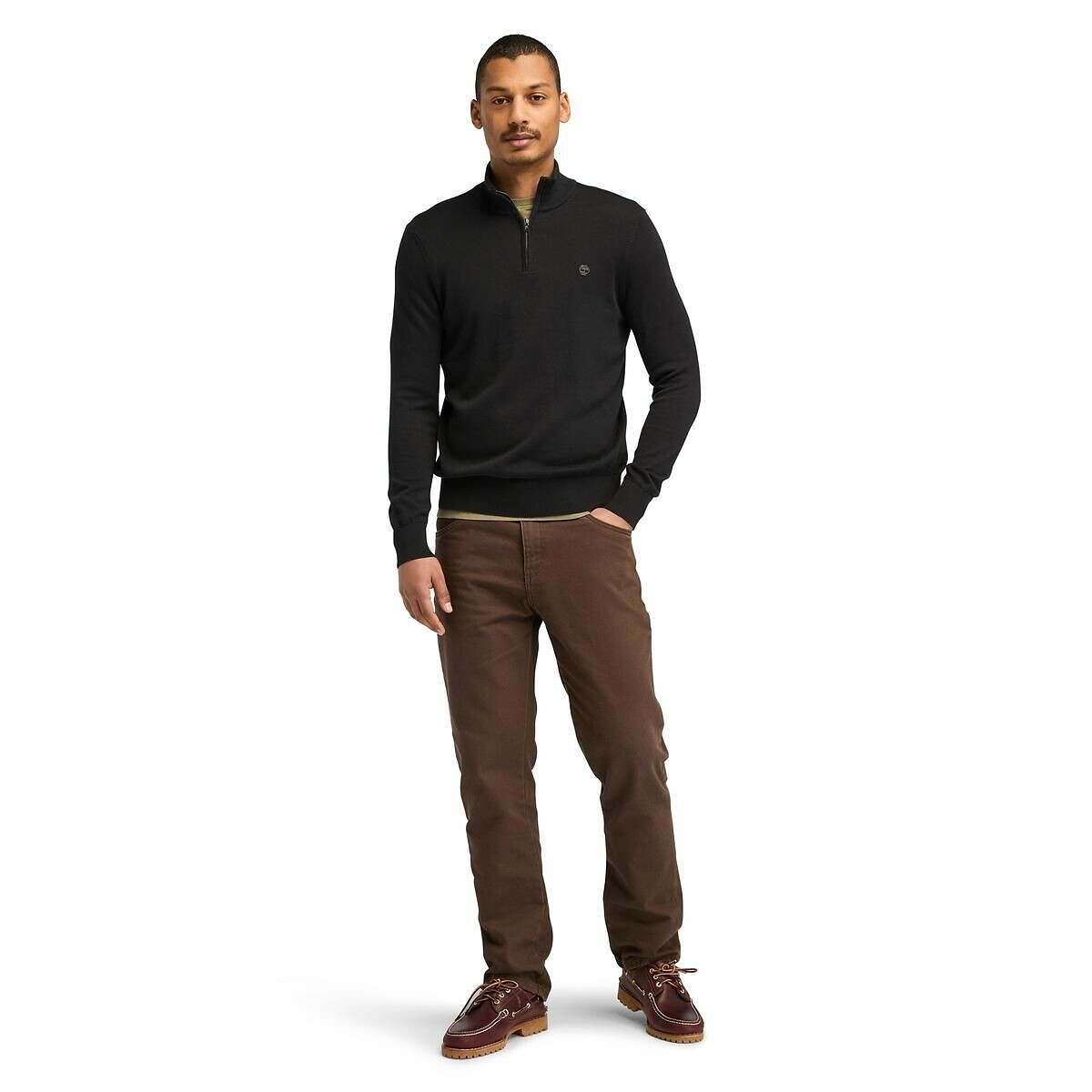TIMBERLAND<br>Suéter regular de algodão, gola alta com zíper