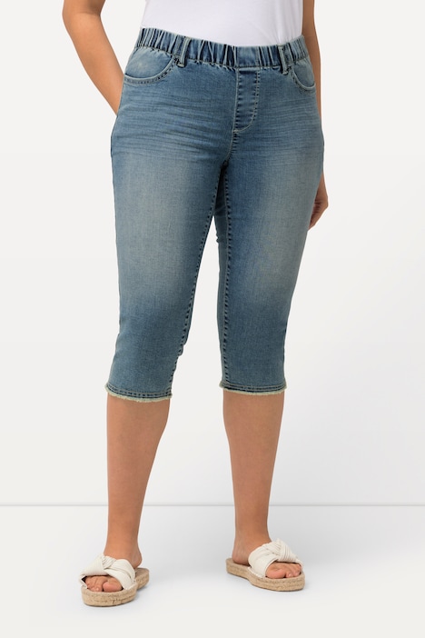 Jeans-Capri Sienna, Fransensaum, schmales Bein, Elastikbund