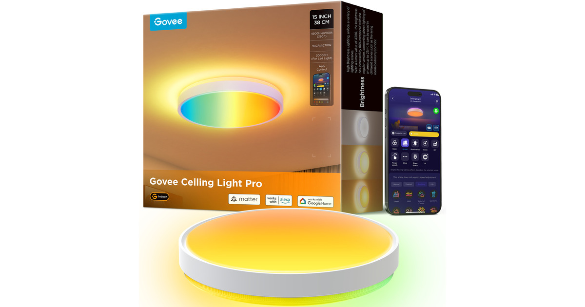 GoveeSmart Ceiling Light Pro lamp  (Wit, Ø 38 cm, 2,4GHz wifi, Bluetooth)