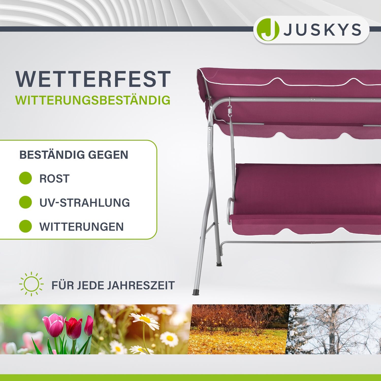 Juskys Hollywoodschaukel 3-Sitzer mit Dach & Sitzauflage – Gartenschaukel 200 kg belastbar - Rot