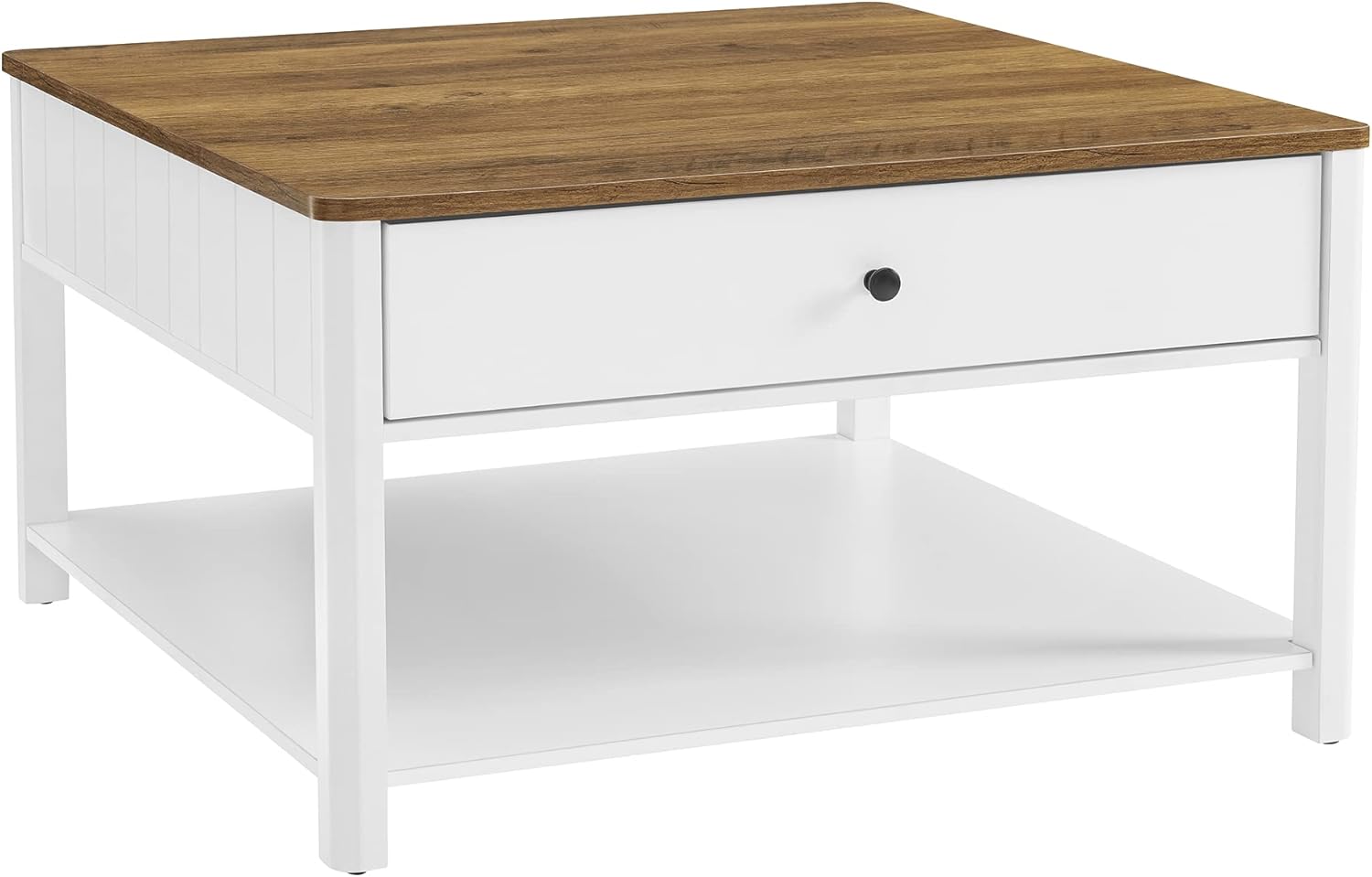 VASAGLE Couchtisch, Wohnzimmertisch, Sofatisch, 2 große Schubladen, mit Beinen, viel Stauraum, maritimer Stil, 80 x 80 x 45 cm, für Wohnzimmer, walnussbraun-weiß LCT207T14