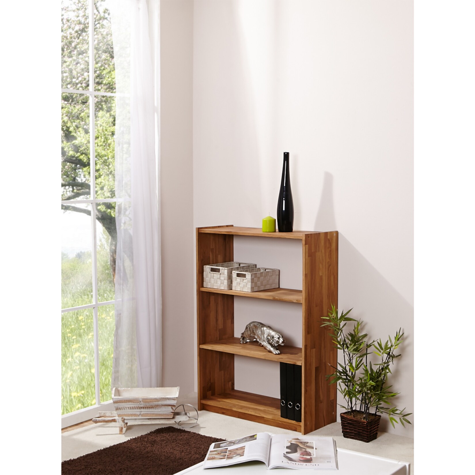 TiCAA Standregal Bücherregal Eiche massiv