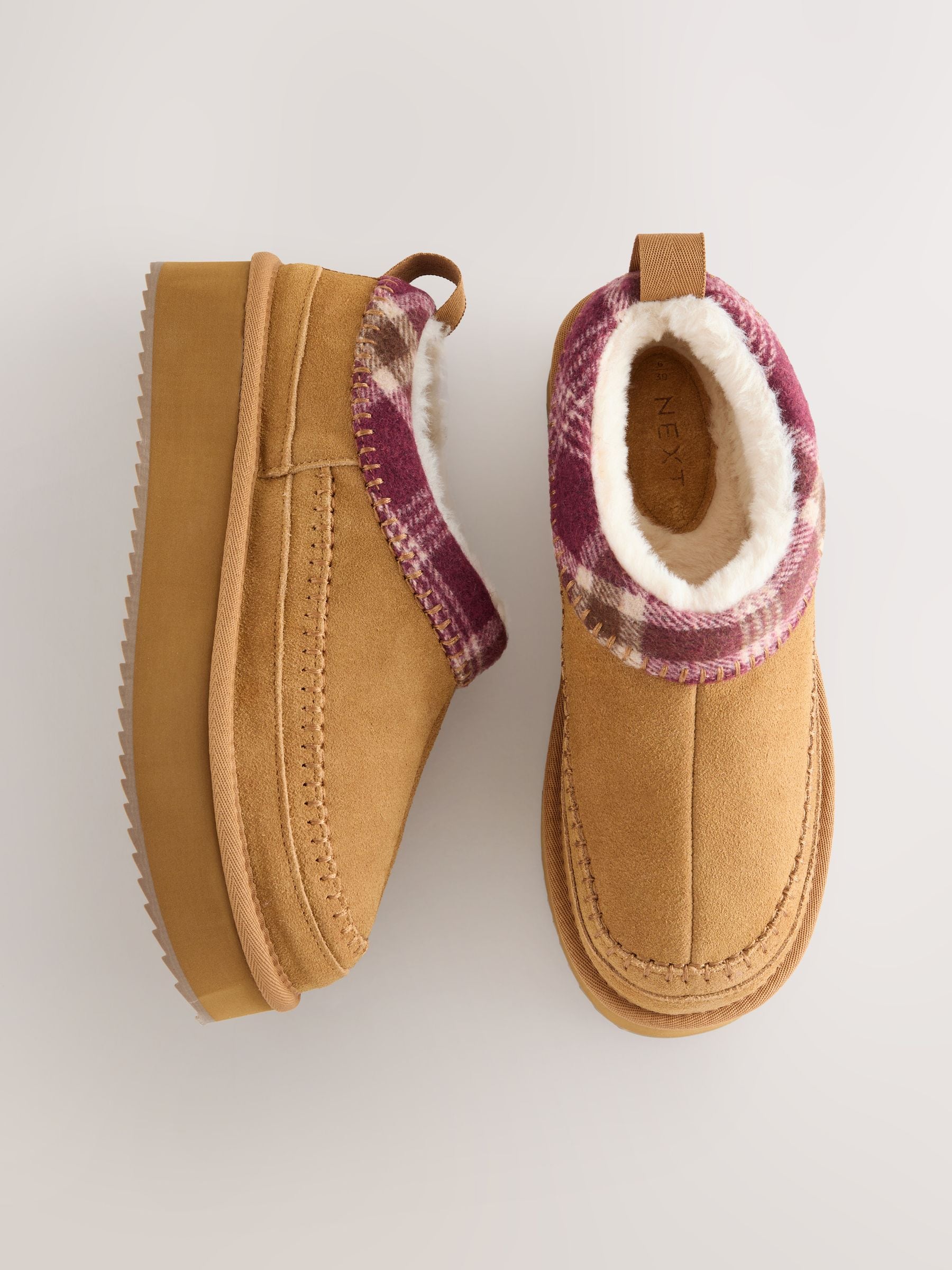 Kastanjebruin - Forever Comfort® Leather Fur Lined Cosy Platform Shoes