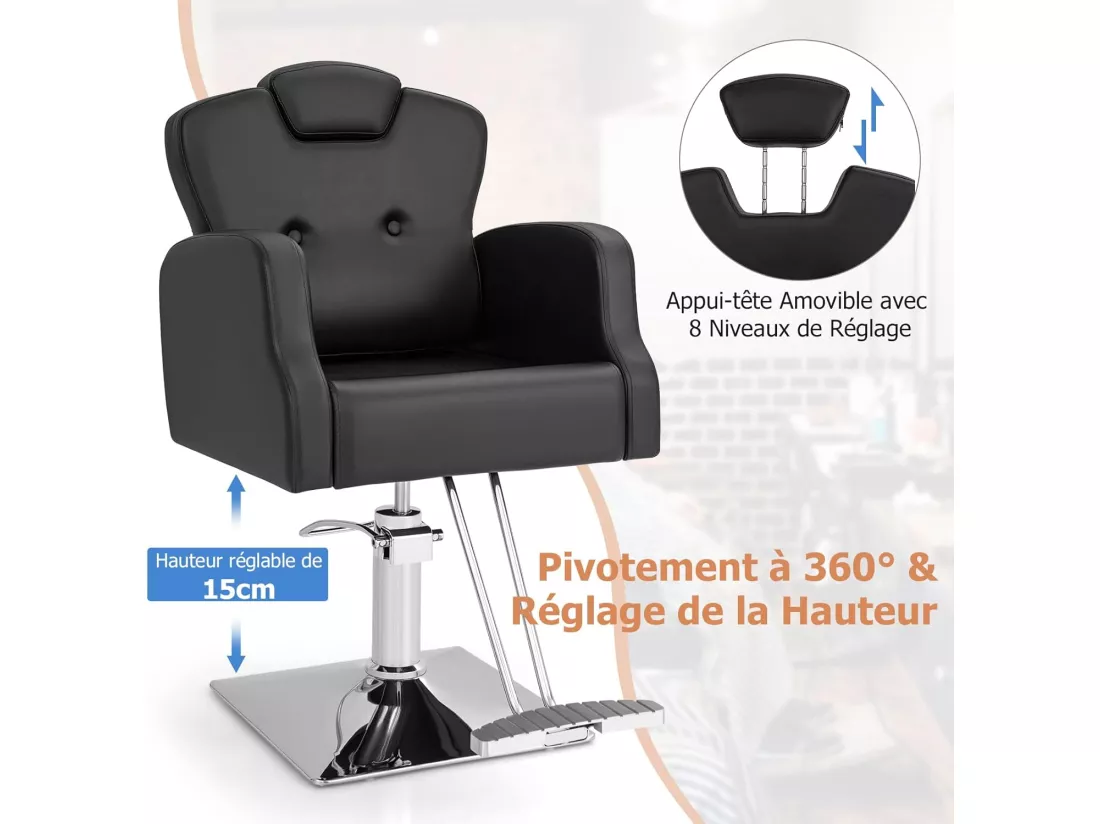 Fauteuil de Coiffure Hydraulique Rotative à 360°, Chaise de Salon Coiffure avec Hauteur et Appui-tête Réglables Accoudoirs en Bois Massif Charge 150KG, pour Salon de Beauté