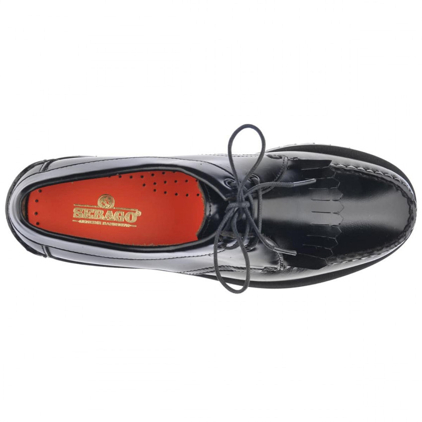 JAMES FRINGE LUG Black MOCASSIN-Mocassin pour femme en cuir brossé