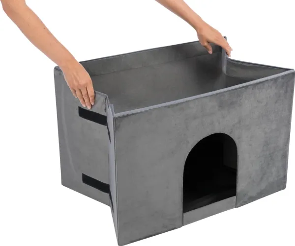 Trixie Harvey cave with steps, 119 × 47 × 50 cm, grey/white-black