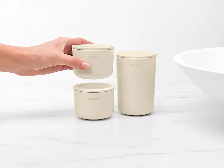 Lot de 3 pots de rangement salle de bains, beige, Brabantia ReNew