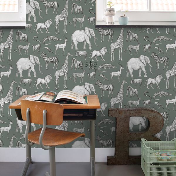 Estahome Jungle Dieren Behang - 0,53 x 10,05 m - Terracotta Roze