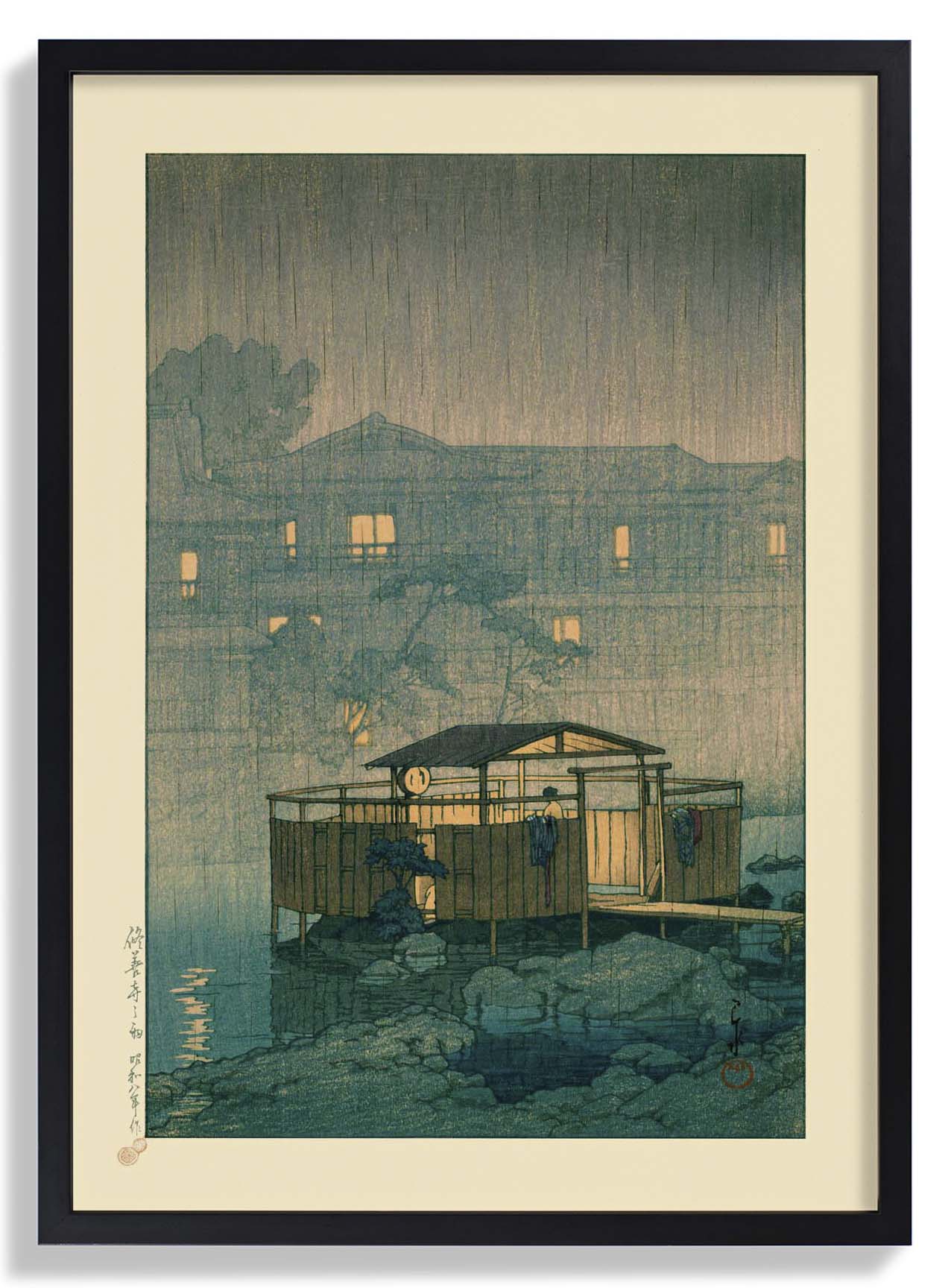 Shuzenji im Regen Kunstdruck von Hasui