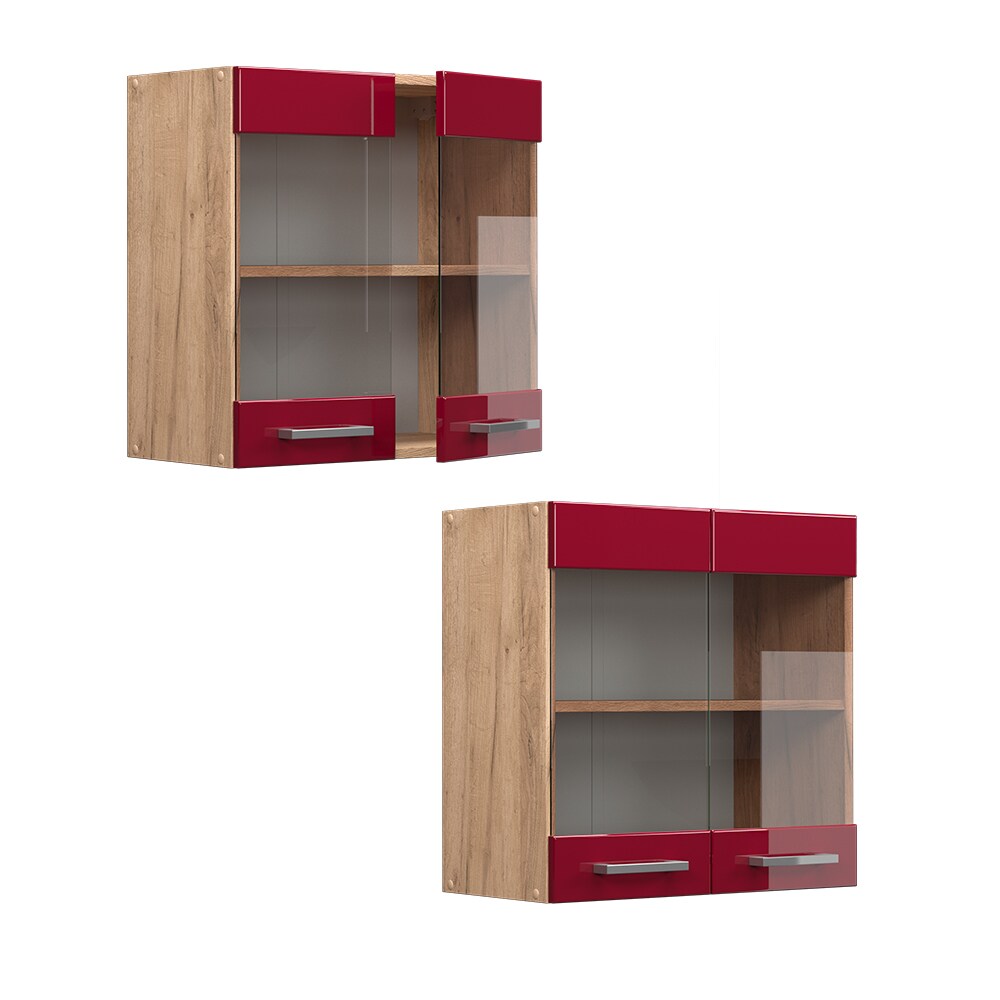 Vicco Hängeglasschrank Küchenschrank Küchenzeile R-Line 60 cm Eiche Bordeaux Tür Fächer