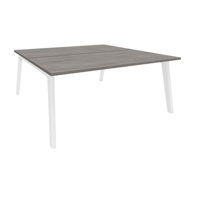 Bureau double STEELY - L140 cm - Double face Depart - Pieds blanc - plateau imitation Chêne gris