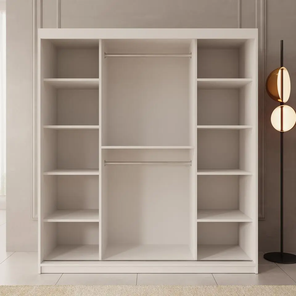 Meubella - Kledingkast Azai - Wit - 180 cm - Met spiegel