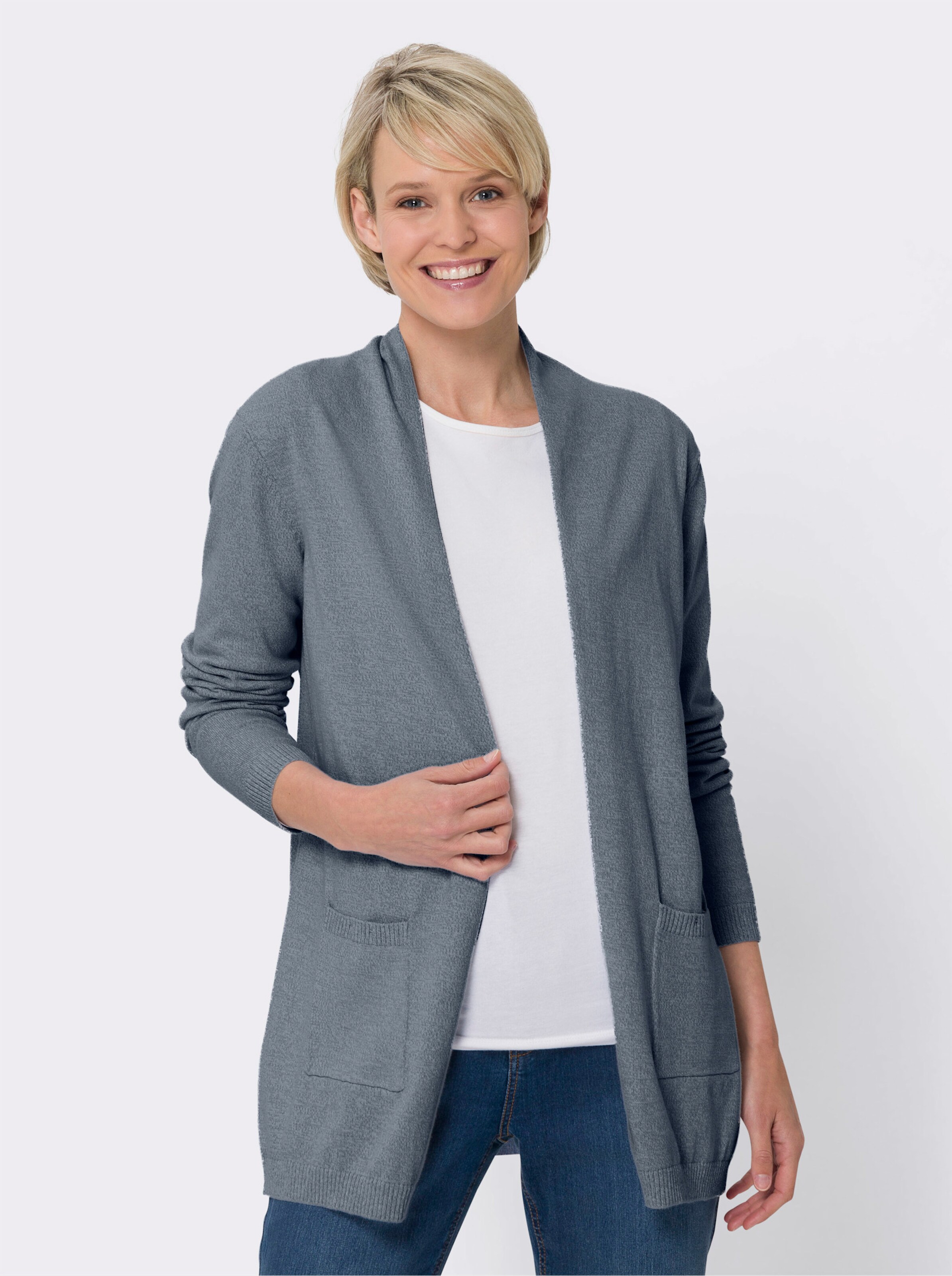 Longstrickjacke in offener Form